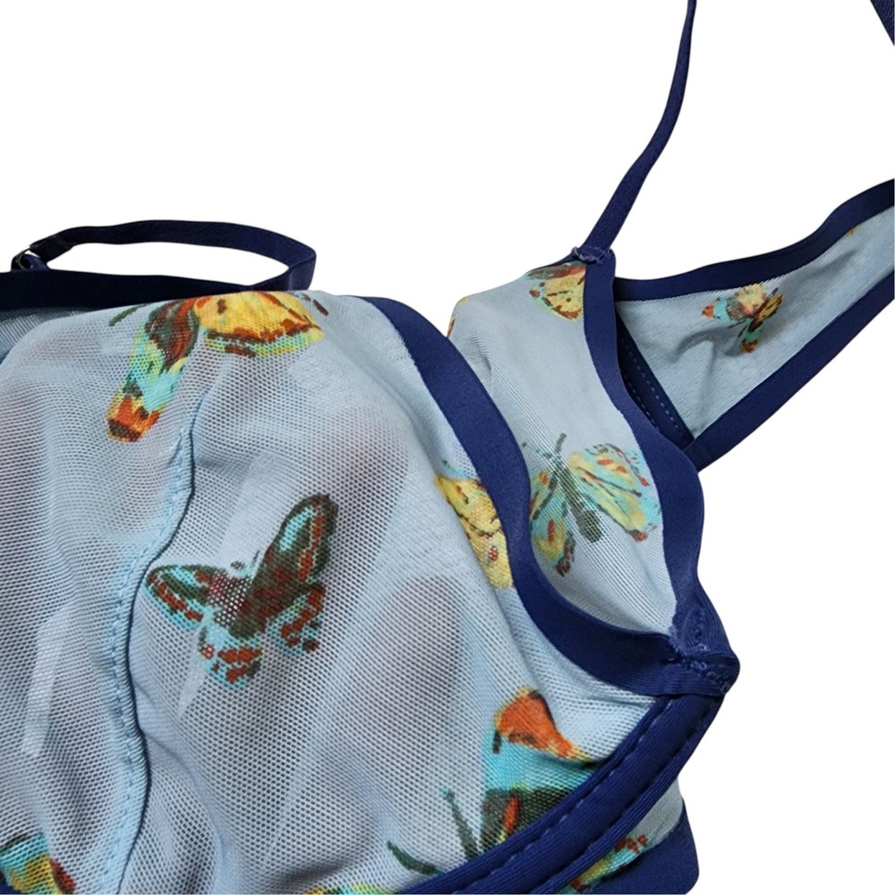 Urban outfitters Butterfly Mesh Underwire Bra 36B Blue Sheer Unlined Bralette - Picture 3 of 7